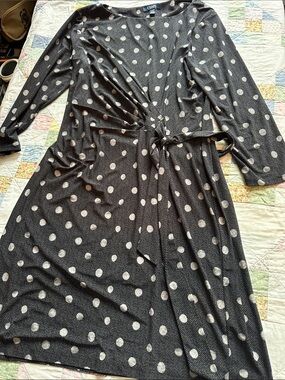 N—Chaps Black Polka Dot Wrap Dress with Ivory Dots